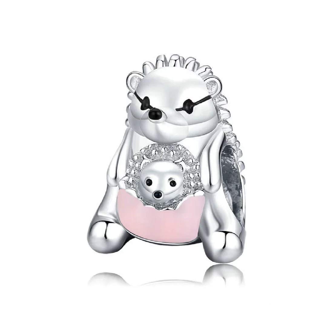 FeatherWish Sterling Silver 925 Charm Hedgehog Animal Family New Mum Baby Bead Fits And Compatible With Pandora Bracelets Gift For Friend Sister Birthday (Hedgehog Mum And Baby)