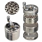 Skyndi Zinc Alloy Large 4 Piece 3 Chamber 2 inch / 53 mm Herb, Spice Grinder with Handle - Silver