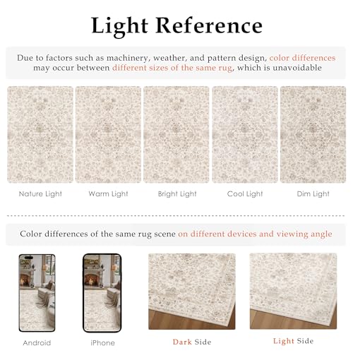 PureCozy Vintage Rugs Living Room 200x300cm Beige Area Rug Machine Washable Non Slip Kids Bedroom Large Carpet Bedside Nursery Lounge Office Playroom Low Pile Carpets