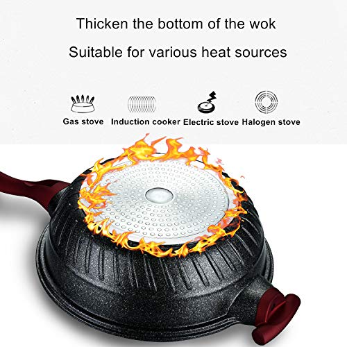 Chinese Wok Nonstick Die-casting Aluminum Dishwasher Safe Scratch Resistant PFOA Free Induction Woks And Stir Fry Pans with Glass Lid 12.6Inch, 5.9L - Black