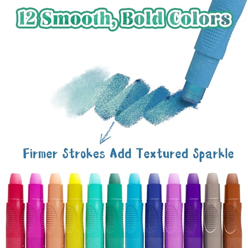 Rainbow Sparkle Metallic Watercolor Gel Crayons, 12 Colors Twistable Crayons for Toddlers, Non-Toxic & Washable, Coloring Gift for Boys and Girls