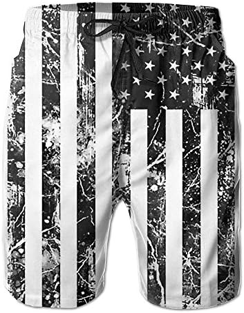 Pitsa7m Men's Vintage Black American Flag Quick-Drying Boardshort Swimm Surf Trunk Beach Shorts
