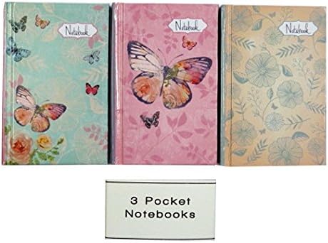 Floral and Butterfly Styled Pocket Notebooks - Pack of 3 - Size 4.1" x 2.8"