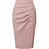 Hobemty Women's Wear to Work Pencil Skirt Elastic High Waist Ruched Bodycon Midi Skirts