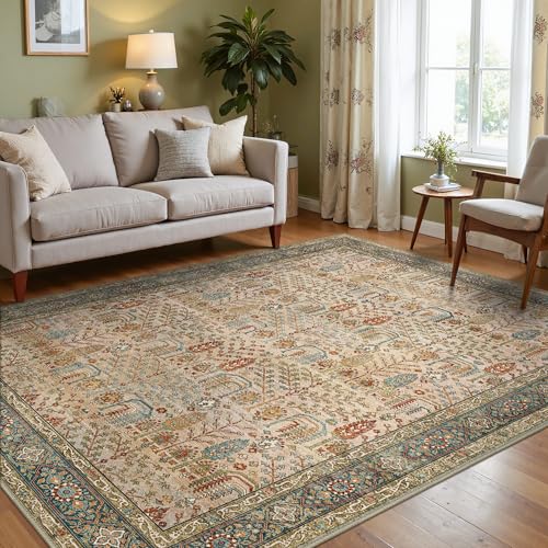 GENIMO Teppich Wohnzimmer 200x290 cm Großer Waschbar Vintage Terrakotta