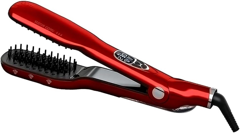 Professional Steam Hair Straightener Infusion Straightening Iron Brush Comb tool(red)