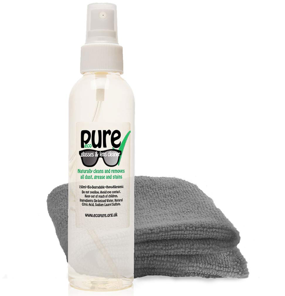 Glasses & Lens Cleaning Kit - 150ml. Contains Only Natural Ingredients. Gently Cleans All dust, Dirt, Marks and Stains from Spectacles, Sun Glasses and Reading Glasses Without harming The Coating.