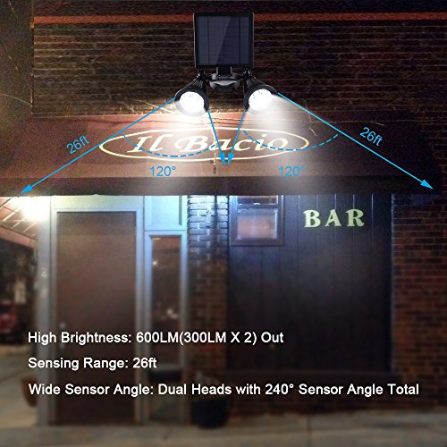 Brizled Motion Sensor Outdoor Lights, Solar Spotlights, 12 LED Outdoor Security Flood Light Dual Head 360 Degree Rotatable, IP65 Fully Weather Resistant for Wall, Garage, Patio and Deck, 2 Pack
