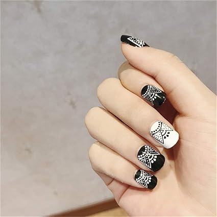 Juzen 48pcs Faux Ongles Avec Colle à Ongles Imprimé Manucure