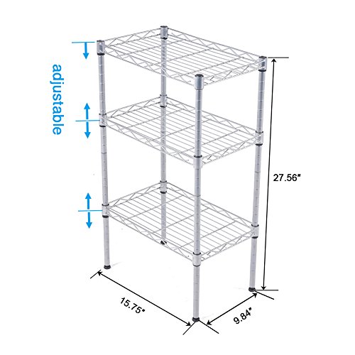 JS HOME 3-Tier Wire Shelving Rack with S Hooks and Extra Shelf Liner, Chrome