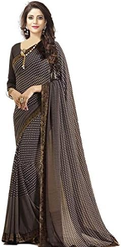 Calendar Women's Georgette Saree with Blouse, Free Size (Brown, CS1488_Sales)