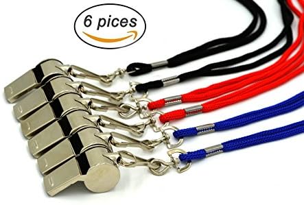Aobear durable metal whistle and lanyard (6 pieces). Suitable for coaches, judges, lifeguards