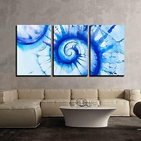 3 Piece Canvas Wall Art - Picture Painted with Blue Paint - Modern Home Art Stretched and Framed Ready to Hang - 16"x24"x3 Panels