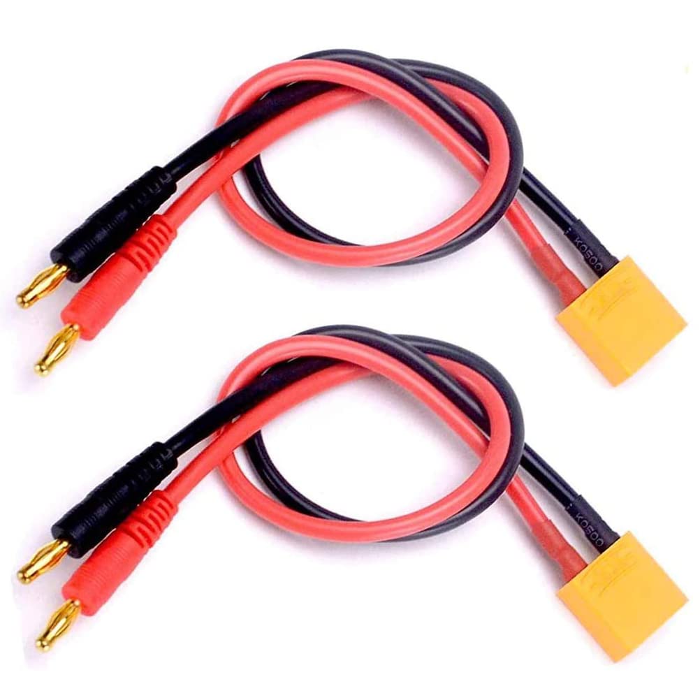 LINSYRC 2-Pack XT90 Male Connector to 4MM 4.0MM Banana Plug Bullet Male Connector RC Adapter 30CM 12AWG Cable for RC Helicopter Quadcopter Battery (XT90)