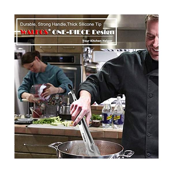 Walfos Food Grade Stainless Steel Kitchen Tongs for Cooking,BBQ - 7 ，9 and 12 Inch,Set of 3 Heavy Duty Locking Metal…