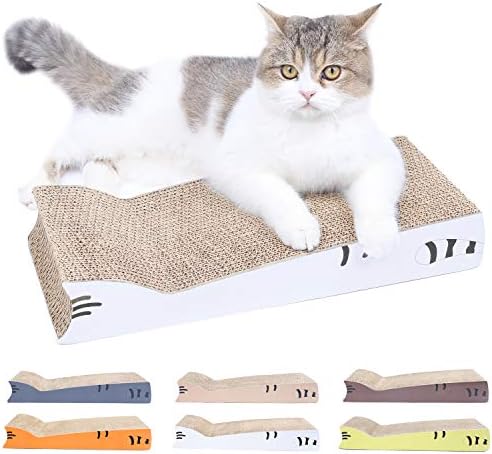 AMZNOVA Cat Scratcher Cardboard, Double Thickness Scratching Pad, Cat Shaped Corrugated Scratch Lounge with Catnip