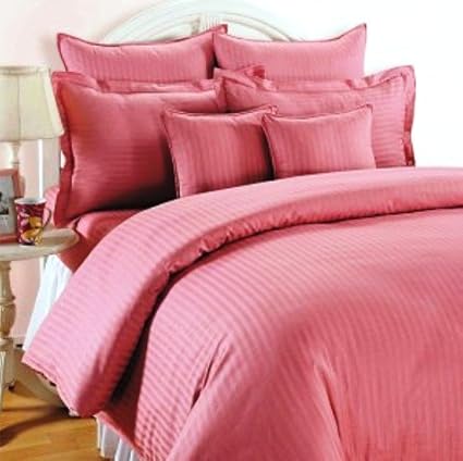 Trance Home Linen Cotton 210 Tc King Fitted Bedsheet with 2 Pillow Covers (Rose Pink, 78x72-inch)