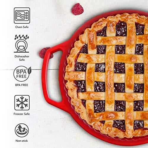 Nonstick Tart Pan - 10 Inch Silicone Pie Pan - Rust/Stain Proof Round Quiche Pans (vs Aluminum Metal Tart Pans With Removable Bottom) - Patented Metal Reinforced Handles - Easy To Release Tart Pans - Thumbnail 5
