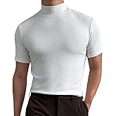 CHUUMEE Mens Mock Turtleneck Sweater Short Sleeve Solid Color T-Shirts Basic Slim Fit Pullover Tees