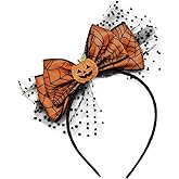 ZEYER Halloween Headband Cute Pumpkin Headband for Women Bow Pumpkin Hair Accessories Shiny Pumpkin Spider Web Bow Hair Bands Halloween Party Supplies Head Bands 1PCS