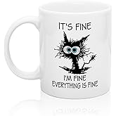 XQLZY It’s Fine Everything Is Fine Mug, Funny Cat Coffee Cup, Christmas Birthday Gifts for Mom Sister BBF Animal Lovers, Inspirational Gifts for Women Coworkers Family Friends Cat Lovers