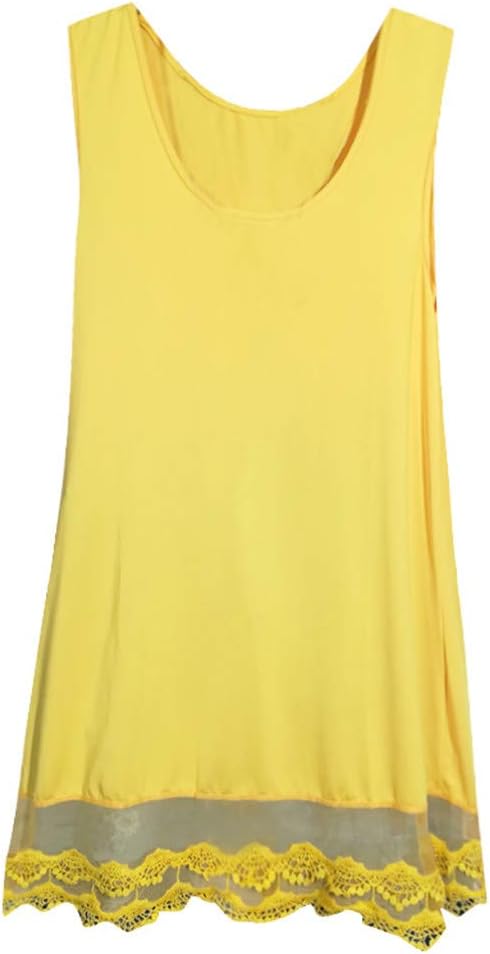 PASATO Women Round Neck Fashion Sleeveless Lace Patchwork Hem Casual Party Evening Loose Mini Sling Dress