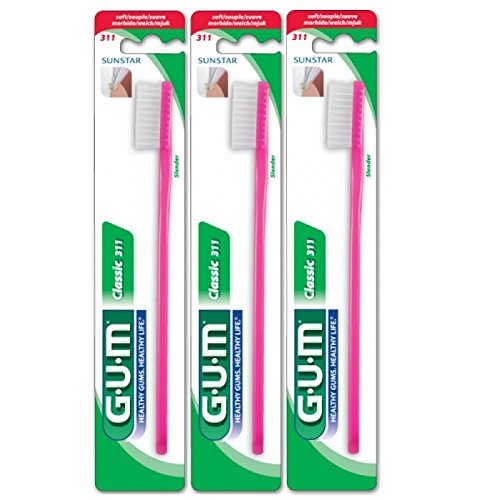 Sunstar GUM 311 Classic Toothbrush, 3 Row, Slender Head Size, Soft - Pack of 3