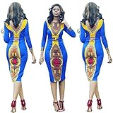 Creazy Women Long Sleeve Fashion African Print Dress Casual Straight Print Kaftan Dress (L)