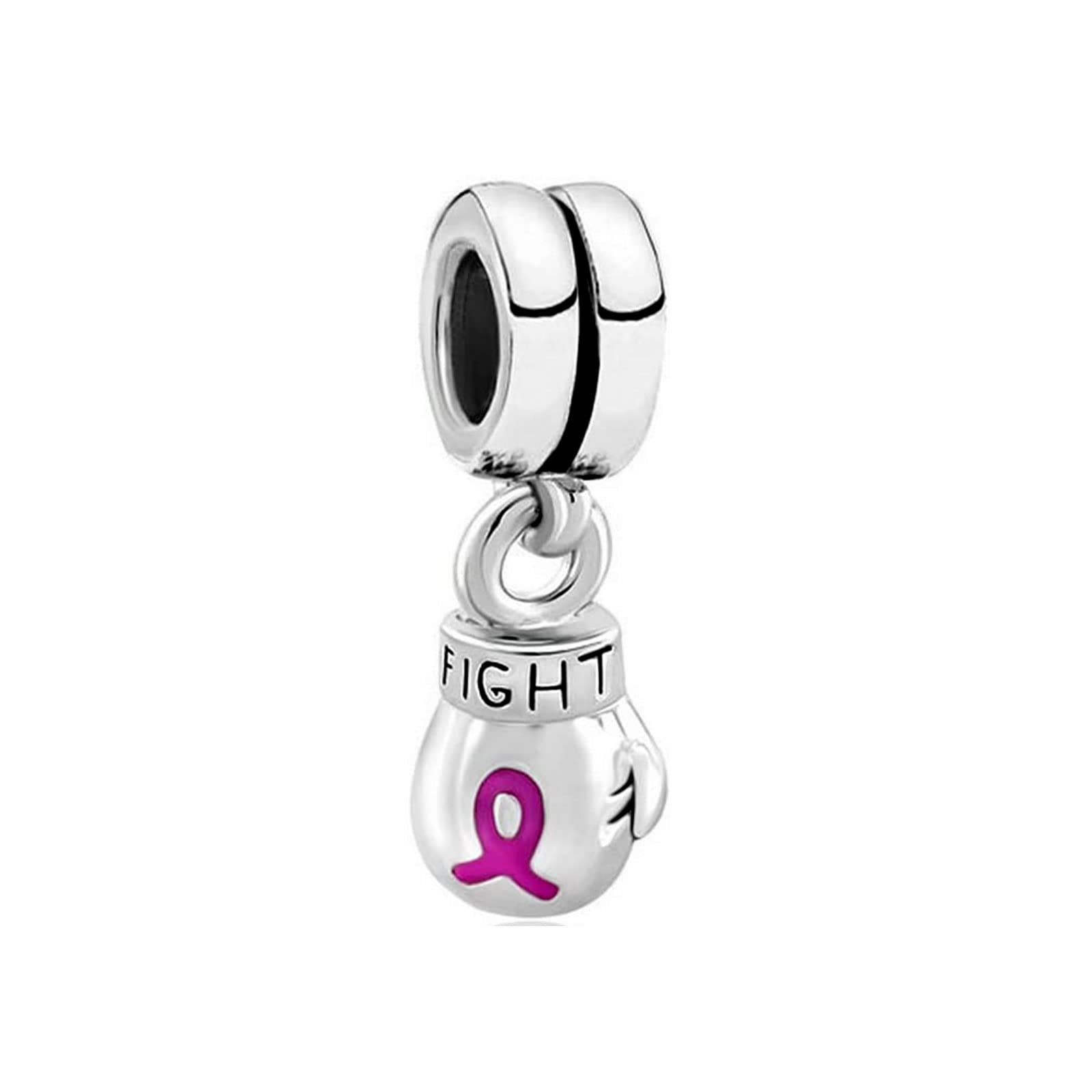 KunBead Jewelry Breast Cancer Awareness Ribbon Dangle Charms for Women Girls Compatible with Pandora Bracelets