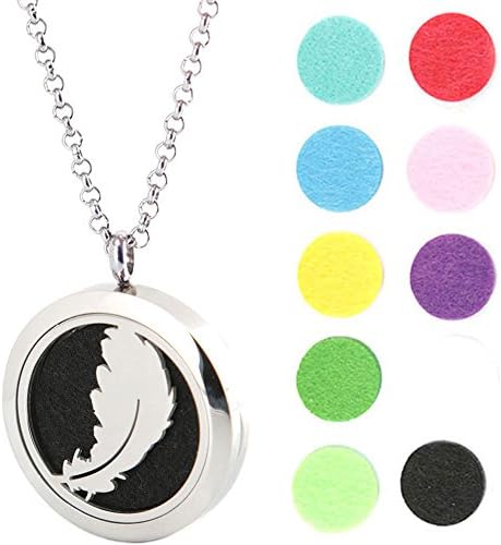 Feather Stainless Steel Premium Aromatherapy Essential Oil Diffuser Locket Necklace Pendant