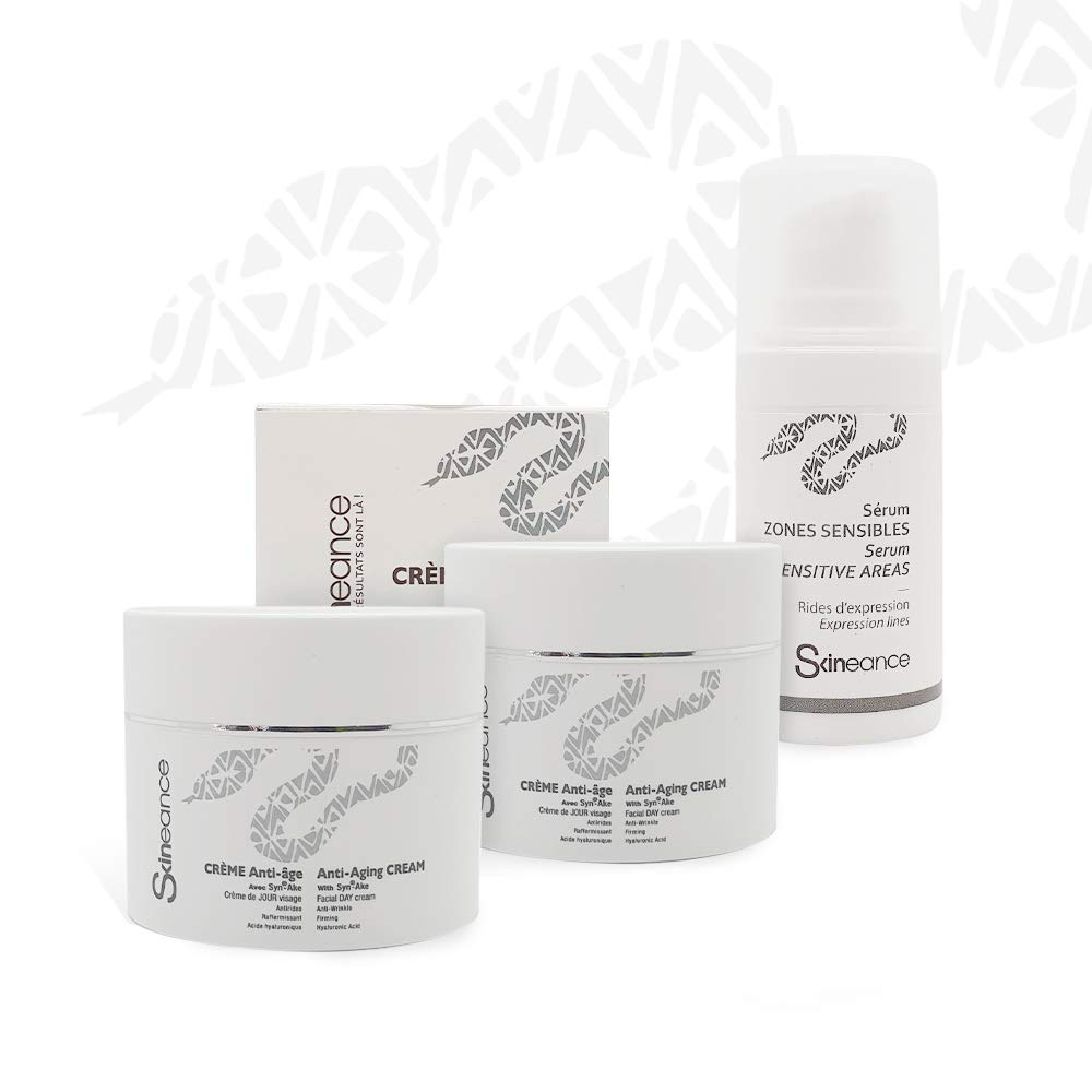 SKINEANCE - Serum and pack of 2 Snake Venom Creams - Anti-ageing active ingredients - Reduces expression lines, fine lines, puffiness and dark circles...