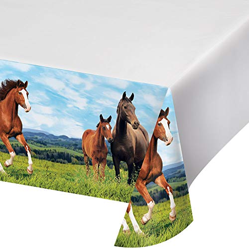 Horse and Pony Party Supplies Pack Serves-16: Dessert Plates, Beverage Napkins, Cups, and Table Cover with Birthday Candles: Deluxe (Bundle for 16)