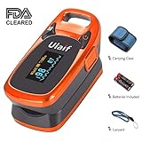 Ulaif Fingertip Pulse Oximeter, OLED Portable Oximetry Blood Oxygen Saturation Monitor SpO2 Finger Pulse Oximeter Readings with Carrying Case/Lanyard/Silicon Case/Batteries