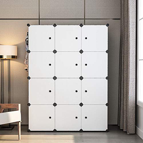 GEORGE&DANIS Wardrobe Closet Armoire Dresser Plastic Cube Storage Portable Organizer Bedroom, Black, 18 inches Depth, 3x4 Tiers