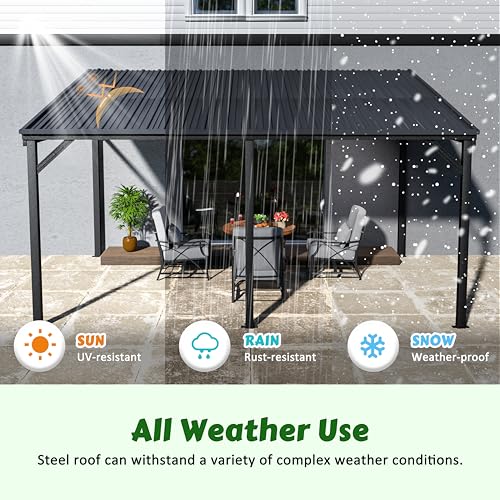 MUPATER 10x14 Wall Mounted Gazebo with Gutter, Heavy Duty Outdoor Lean-to Pergola for Patio & Backyard image 11