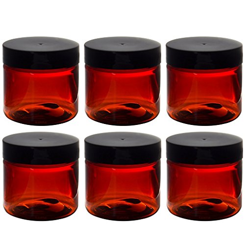 Amber 2 oz PET (BPA Free) Plastic Jar (6 pack) + Spatulas and Labels