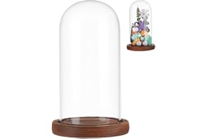 NBEADS Clear Glass Dome, Clear Glass Display Case with Camel Wood Base Decorative Display Dome Case for Plants Flower Display Photos Medals Decoration, Finish Size:4.5x8.5 Inch