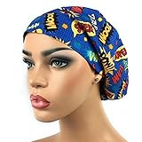 Women's Adjustable Bouffant Scrub Hat Ponytail Surgical Cap Comic Super Hero Words