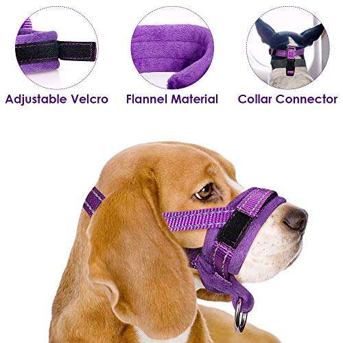AutoWT Nylon Dog Muzzle, Adjustable Loop, Soft Flannel Padding, Comfortable Breathable Secure Quick Fit Muzzles for Small Medium Large Dog, Prevent from Biting, Chewing and Barking (M, Purple) - Thumbnail 7