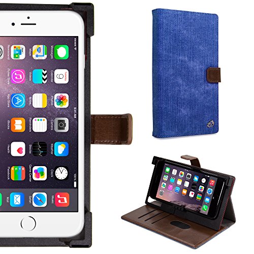 Kroo Universal Large Smartphone Folio Case with Rear Camera Slide for Phone Screen Size up to 6.3" - Blue - Thumbnail 4