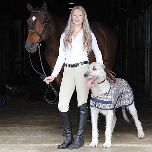 ELATION EuroSeat Breeches, Platinum Brooklyn Riding Breeches for Women, Thick Elastic High Waist w/Contrast Piping & Leather Knee Patch -Ladies Equestrian Riding Pants & Horse Show Breech (Navy, 36R) - Thumbnail 6