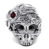 Ladies Skull Ring EVBEA Antique Big Statement Ruby Flower Seleton Jewelry