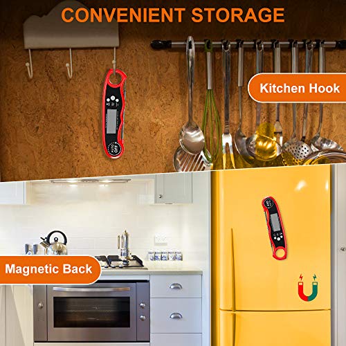 COMSOON Digital Meat Thermometer, Instant Read Cooking Thermometer with Dual Probe, Kitchen Food Thermometer with Alarm Setting, Backlight & Magnet for BBQ Grill Smoker Oven Oil Candy-Red