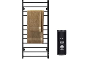 JSLOVE Towel Warmer Wall Mounted Heated Towel Racks with Built-in Timer, Plug-in/Hardwired Stainless Steel Hot Towel Rack, Heated Drying Rack Brushed Polish (Black, 12 Bars)