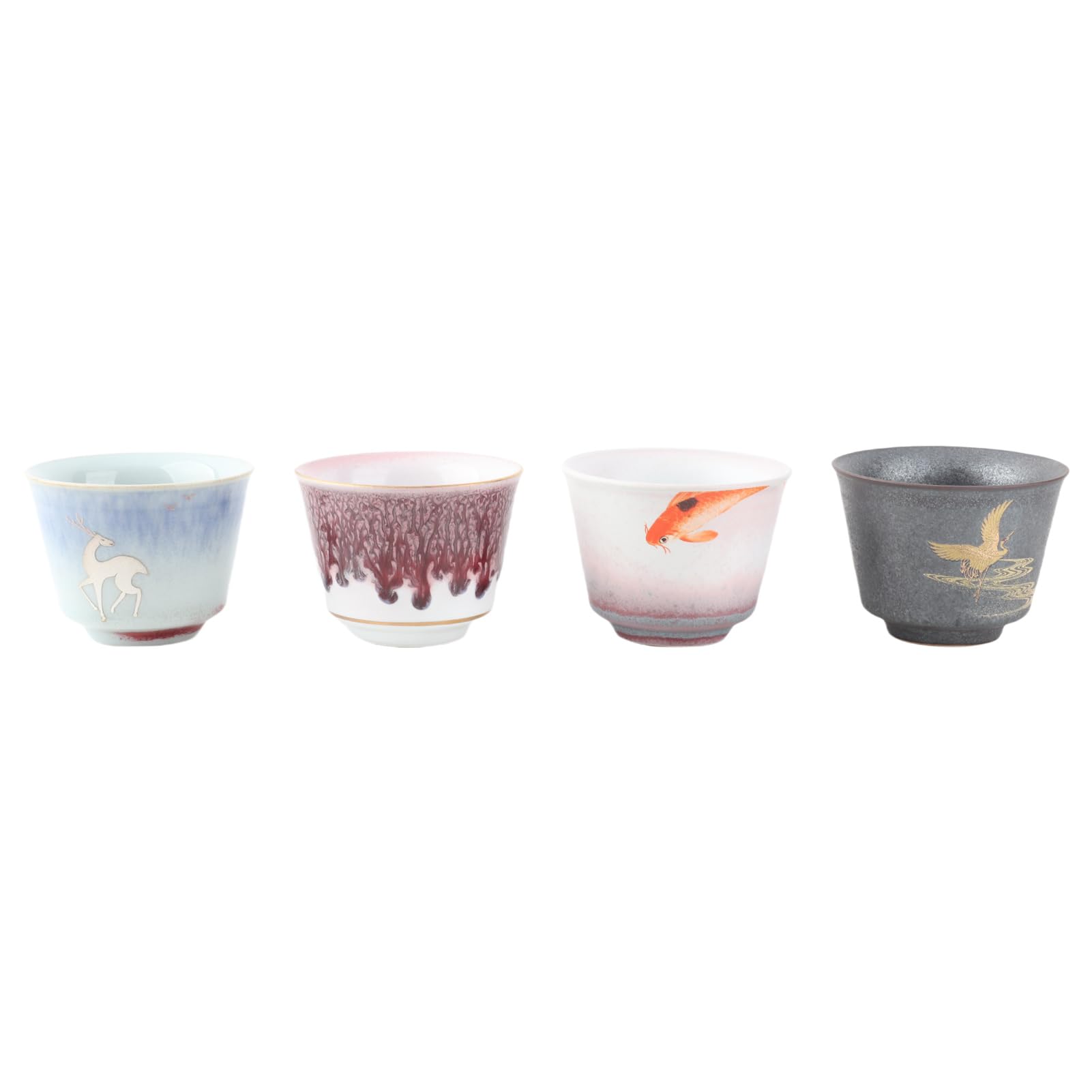 Cikonielf Tea Set, 4Pcs/Set Kung Fu Teacup Japanese Style Hand-Made Ceramic Cup Set Unique Texture Design Gift Home Drinkware