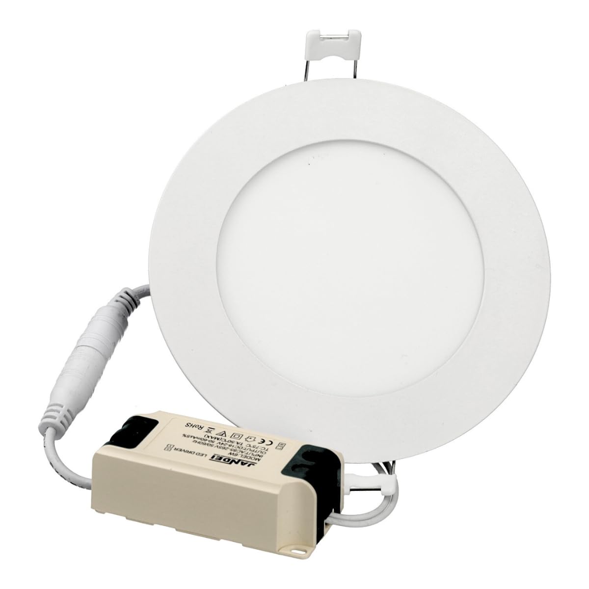 JANDEI - Round Extra-Flat Panel LED Downlight. Lighting 6W, 3000K, Warm White. Bathroom, Kitchen, Living Room, Hallway, Ceiling, Built-in. Energy Saving.