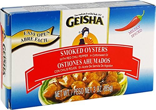 Smoked Oysters with Red Chilis, in Oil (Pack of 6), 3 oz Tin - Geisha