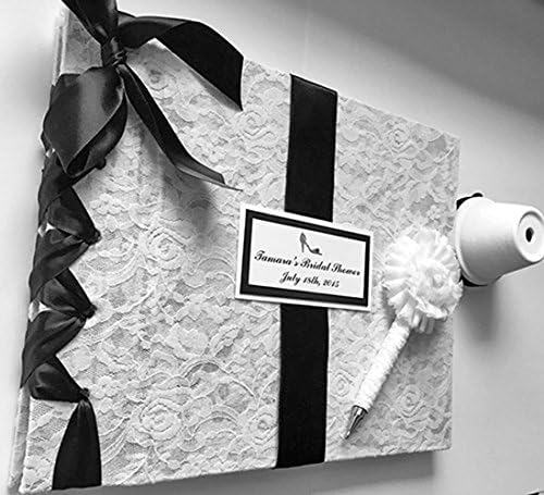 Lace Bridal Shower Guest Book, Black + White Wedding Guestbook, Vintage Lace Guestbook and Pen (Custom Colors Available)