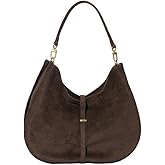 URBAN REVIVO Women Crescent Shoulder Bag Suede Leather Deep Brown Large Capacity for iPad Fall Winter