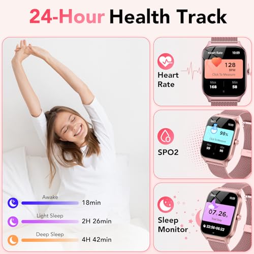CASCHO Women's Smartwatch 1.85 Inch HD Smartwatch with Bluetooth Calls and AI Voice Assistant, 120+ Sports with Pedometer/Sleep/Heart Rate Monitor, Smart Watch for iOS Android, 2 Straps